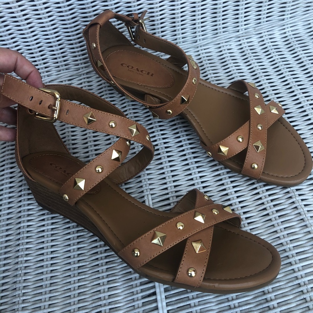 Coach Studded Tan Sandal. Size 7. Gold accents. - Picture 3 of 12